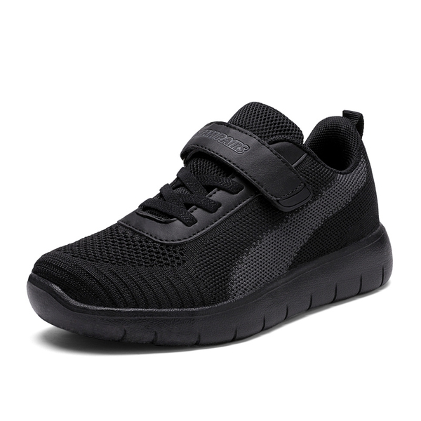 [EZ-Ons MagicZips] Boys Girls Tennis Running Shoes - BLACK DARK GREY -  0